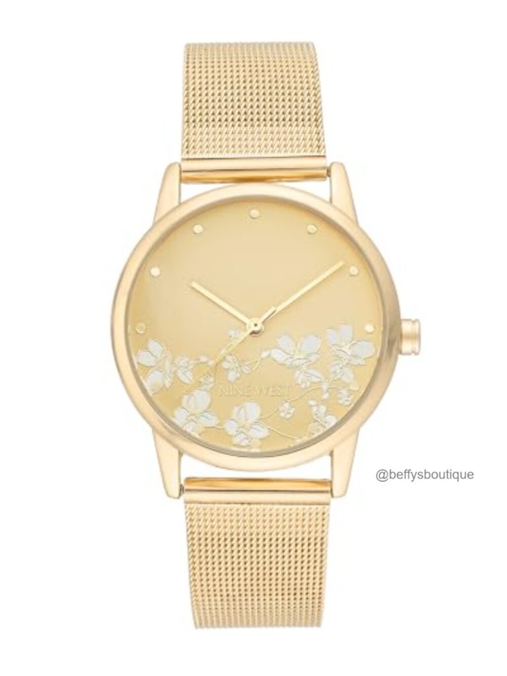 Floral Dial Mesh Bracelet Watch Gold-Tone Adjustable